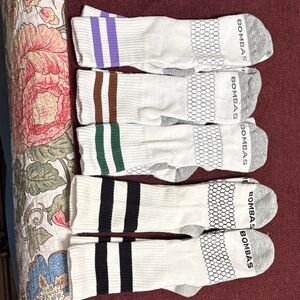 Bombas Men's Athletic Socks - White with Colorful Strips